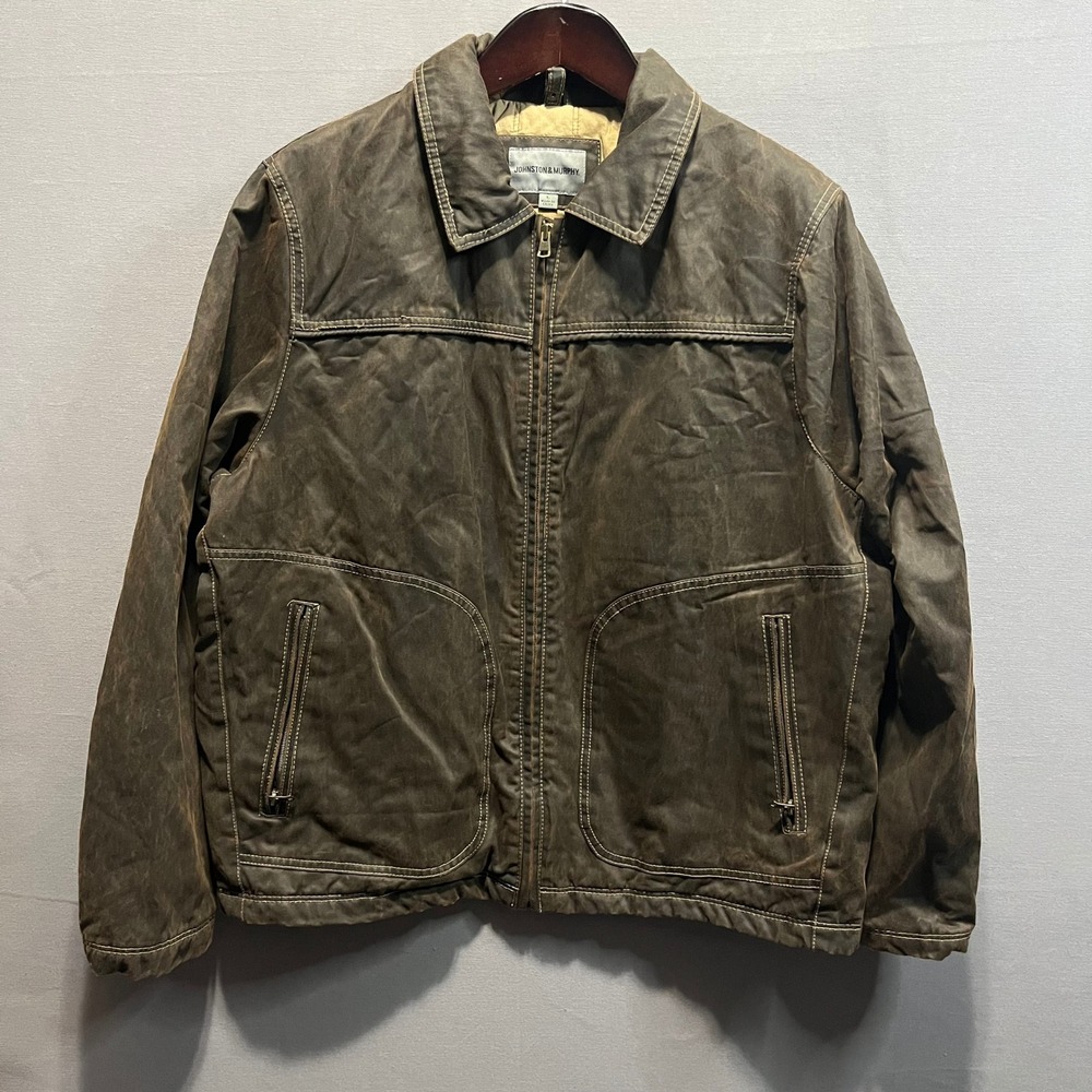 Johnston & Murphy Mens Brown Waxed Look Distressed Full Zip Jacket Large